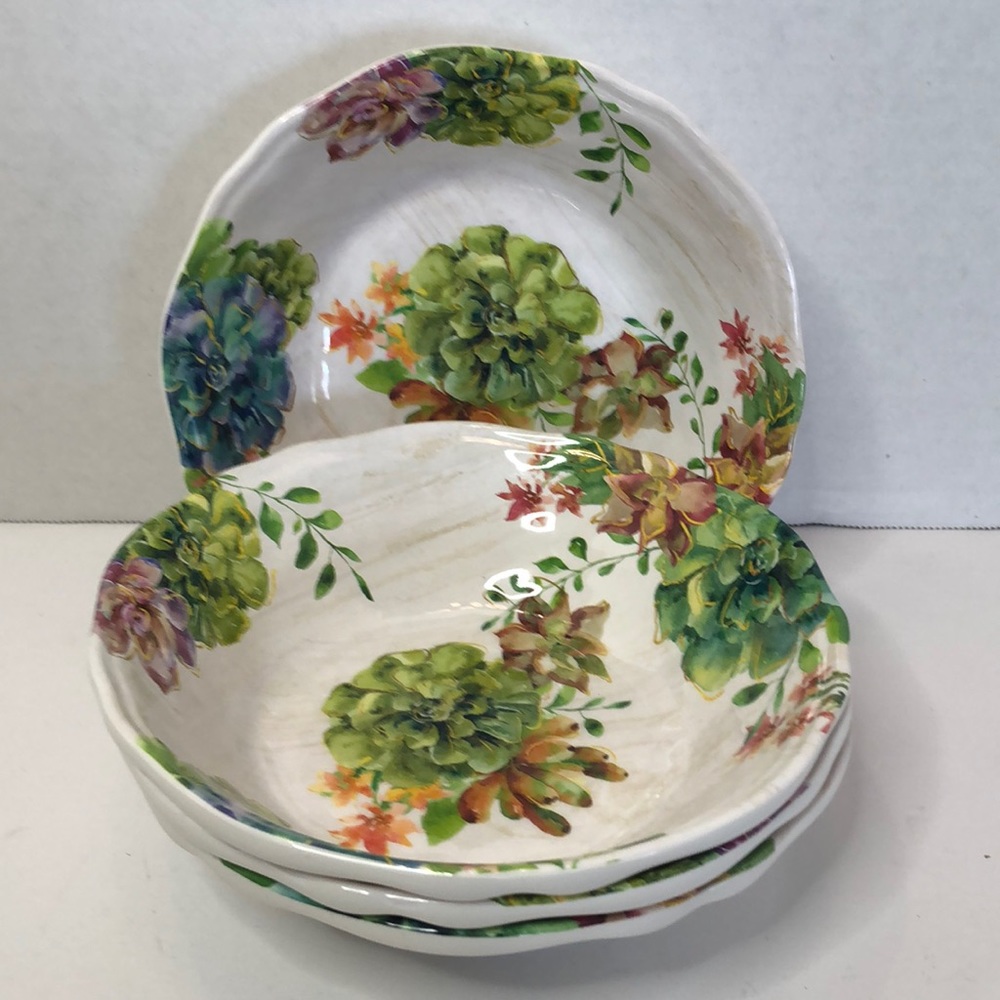 Set of 4 Pier 1 Succulents Melamine Waved Edge 7” Bowls